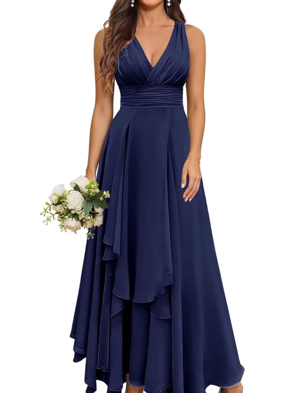 Elegant Navy V-Neck Sleeveless Maxi Dress